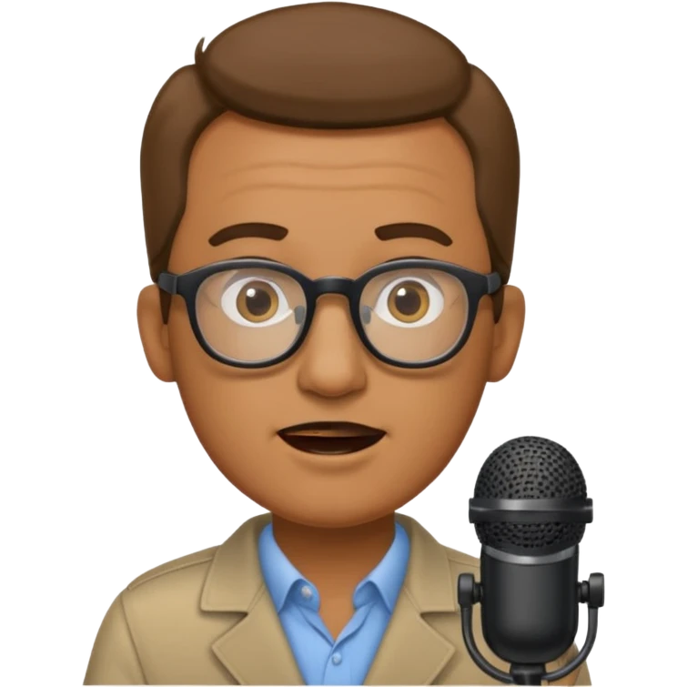 Hombre moreno con gafas emitiendo en una emisora de radio emoji