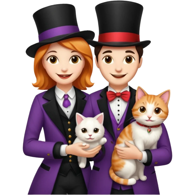 magician couple and their pet cat emoji