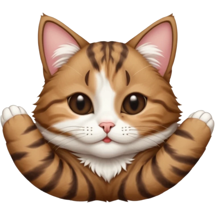 dark brown tabby and white cat in funny positions upside down with eyes closed emoji