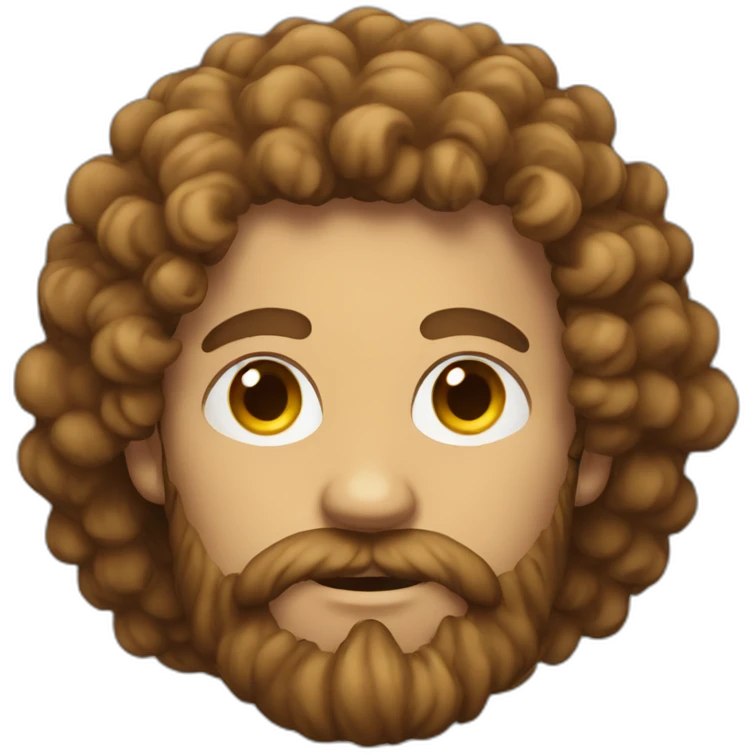 a man with intense beard and forehead covered with curly hair emoji