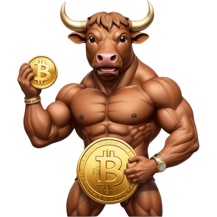bull holding a bitcoin coin emoji
