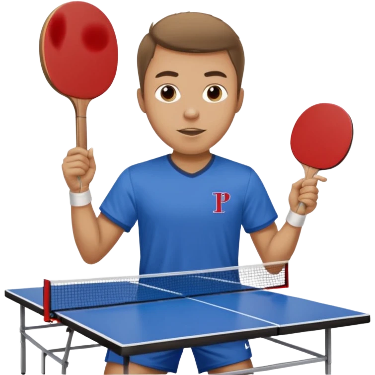 Guy playing ping pong on a 4x8 wooden table no net and only one paddle wearing a frat shirt with the letters beta theta pi on the front  emoji