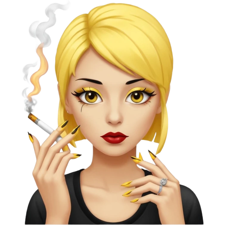 Baddie smoking yellow face with lashes and nails  emoji