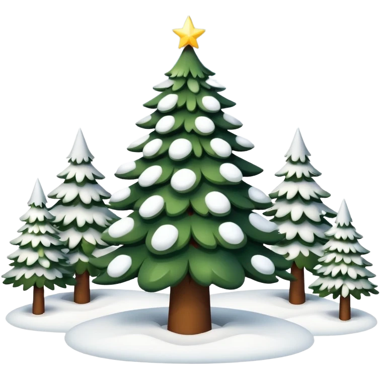 Christmas tree with white lights in nature and snow on top emoji