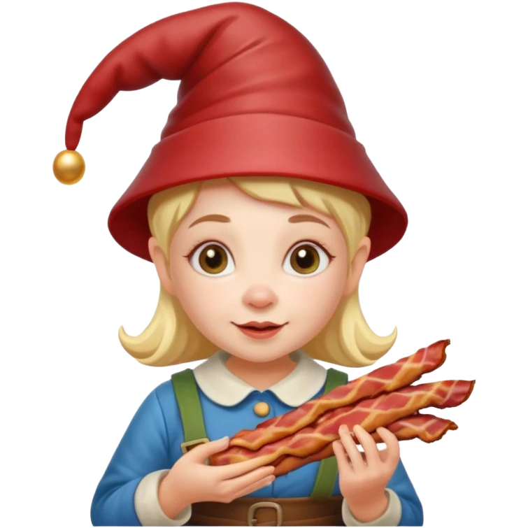 Female Garden gnome holding bacon emoji
