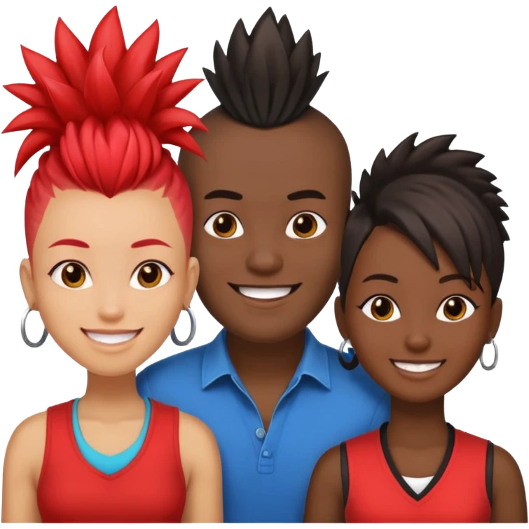 Black man with mohawk with two women one black one Chinese  emoji
