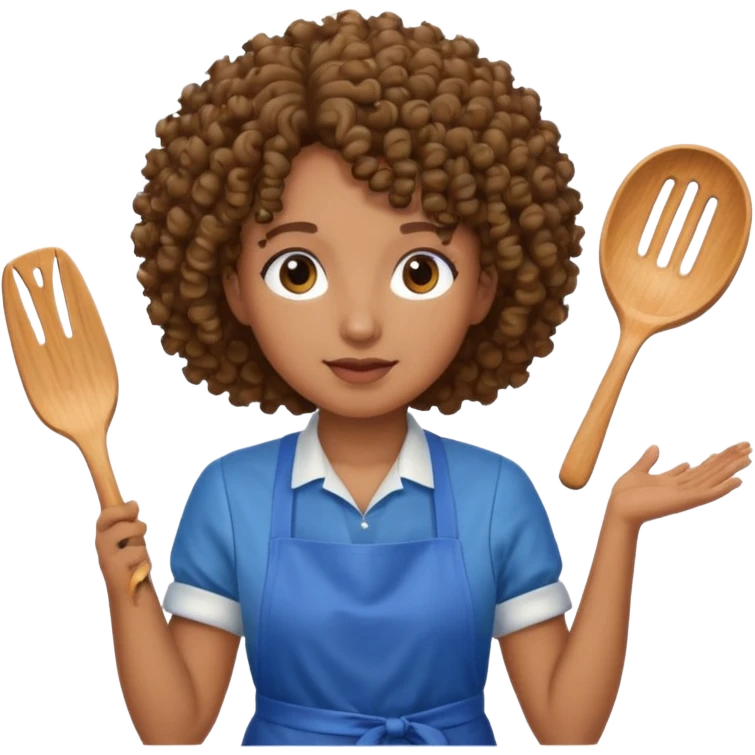 person with curly hair in blue apron emoji