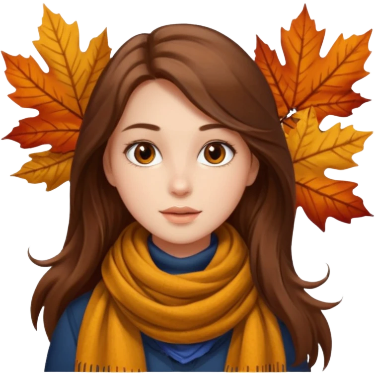 دختر مو بلند قهوهای صورت زیبا با وایب پاییز emoji