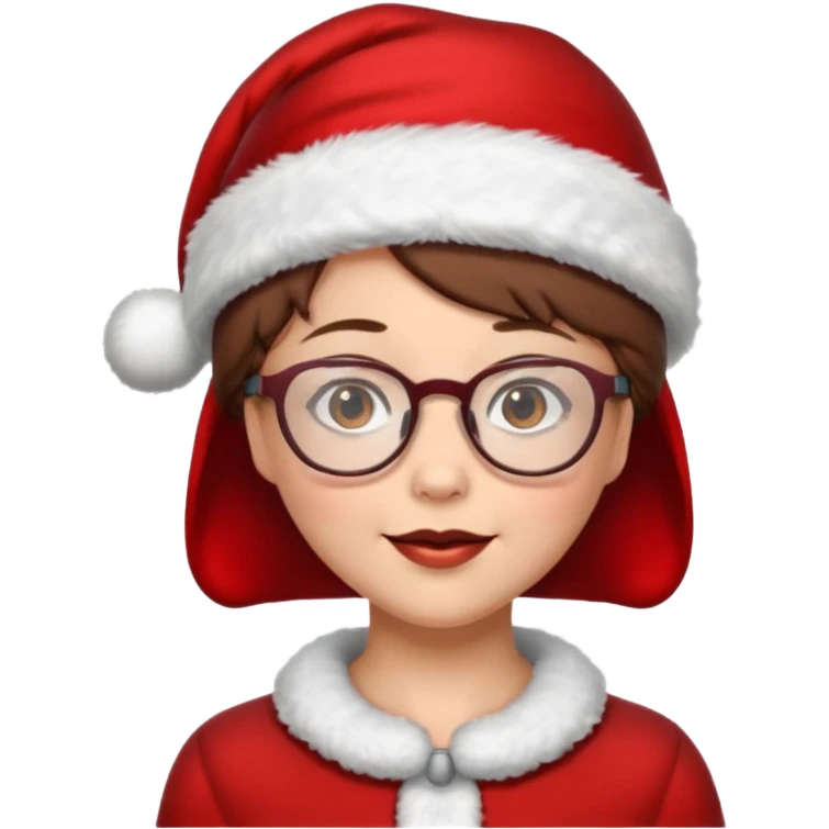 female Santa Claus with glasses with brown short hair emoji