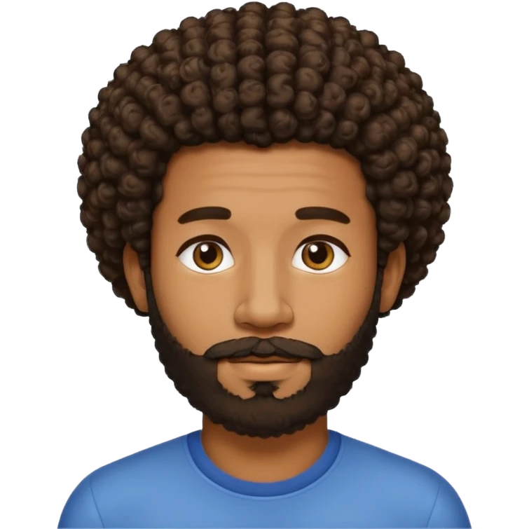 Medium brown skin man with beard and a curly small Afro fade emoji
