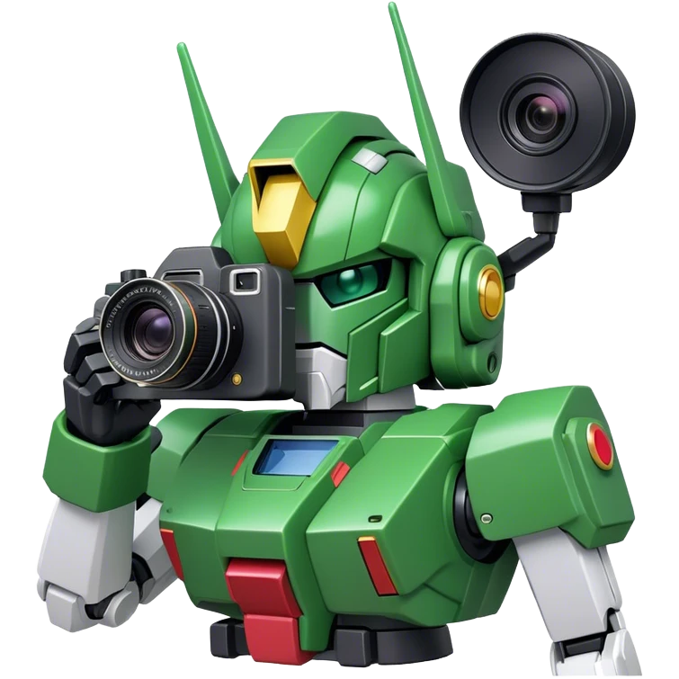 Green gundam with camera emoji
