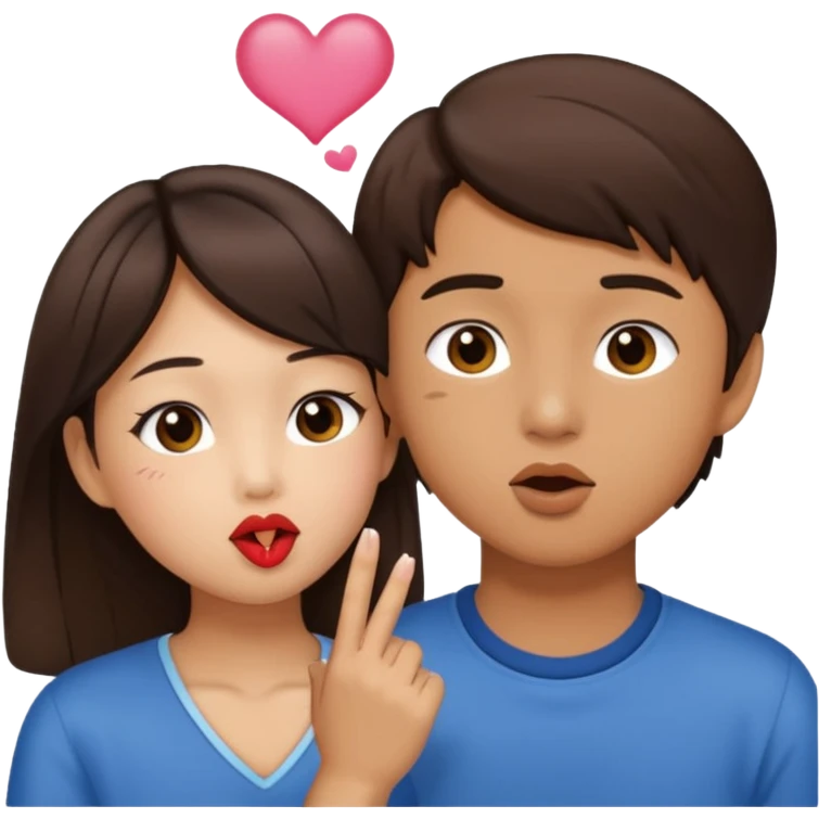 Asian girl blowing kiss to brunette boy  emoji