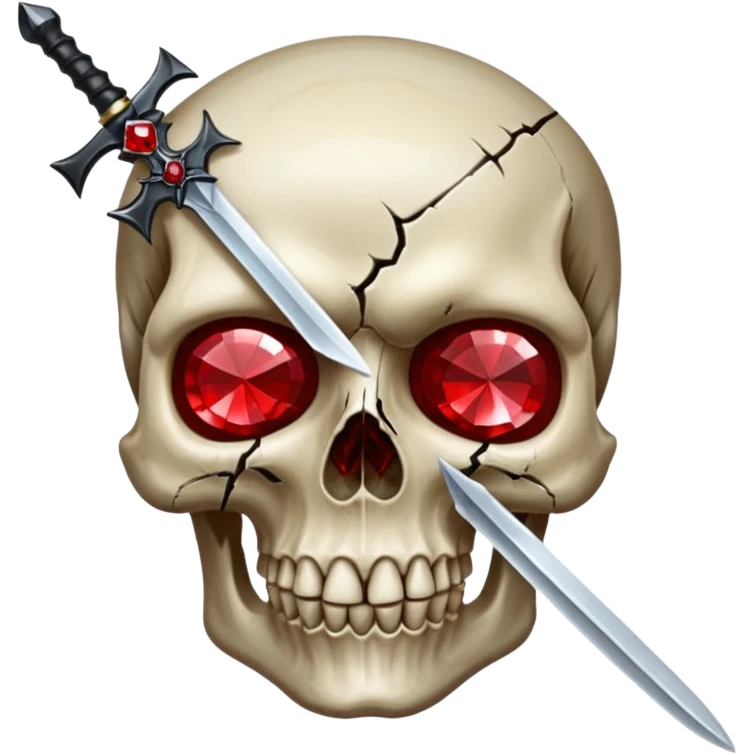 make me a red crystal skull partly see thew super gem like make it realistic and held together by a black bow and a small dager to the eye with cracks coming from it  emoji