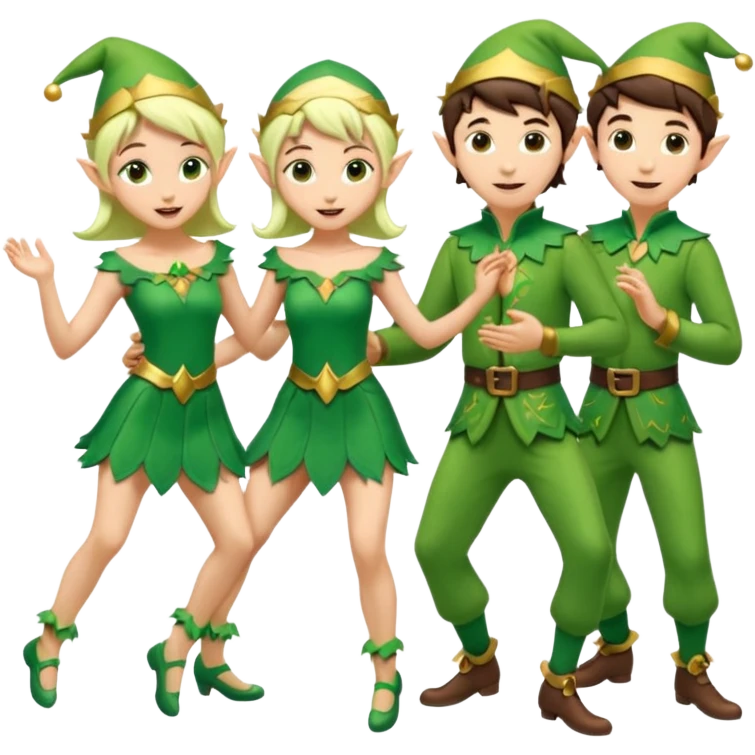 group of male and female dancing elves emoji