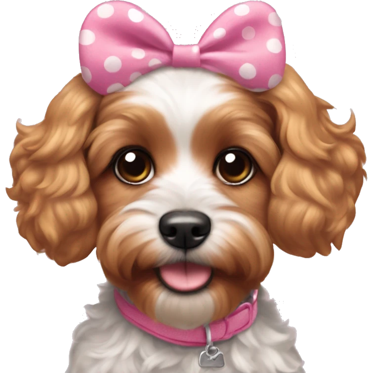 cavapoo ruby puppy wearing Minnie mouse ears emoji