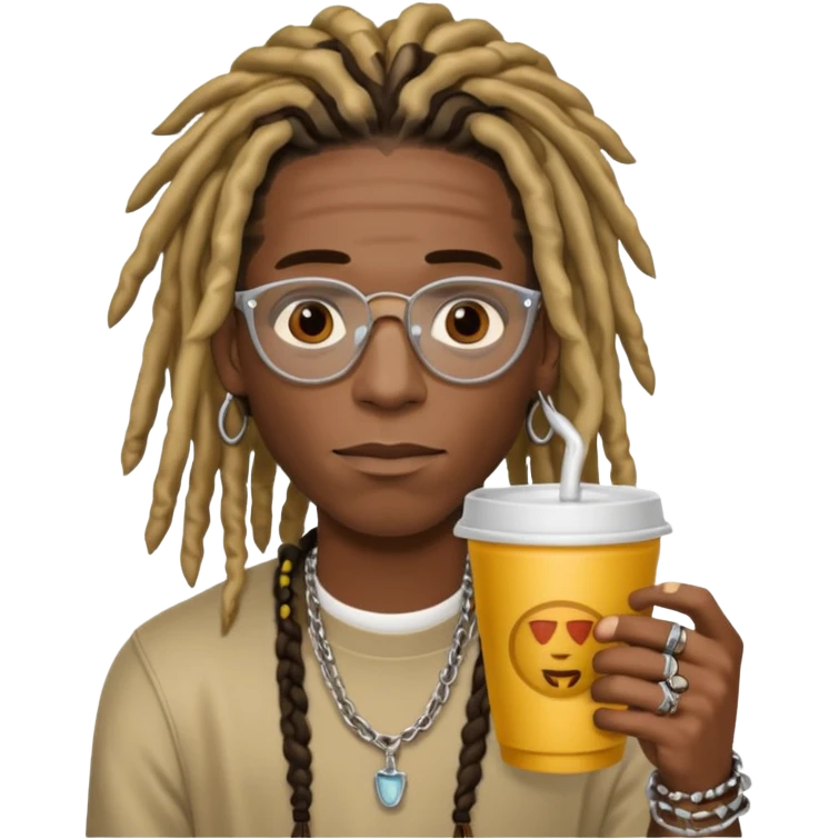 Young Thug with dreads and a double cup emoji