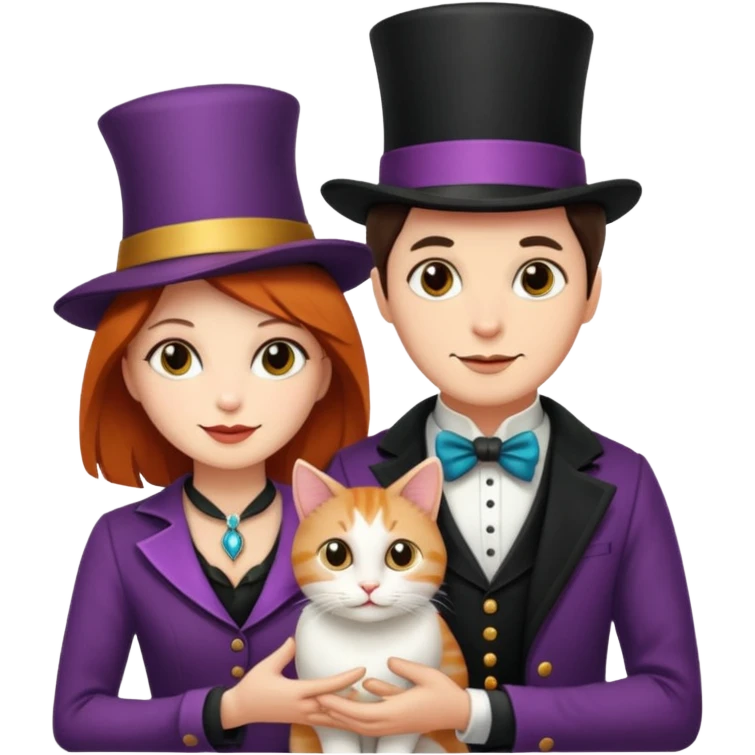 magician couple and their pet cat emoji