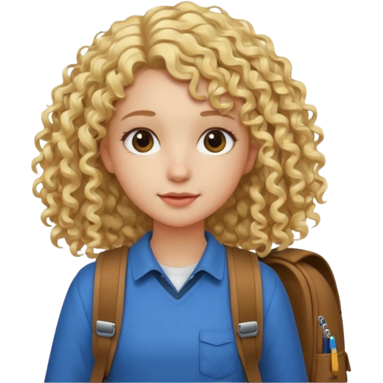 girl student , curly blone hair, half body to belt emoji