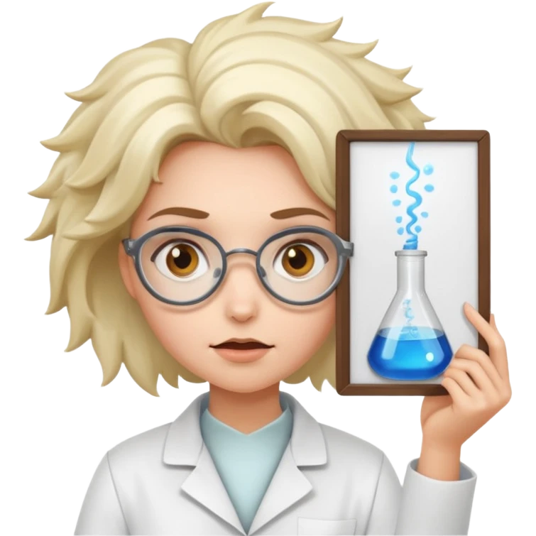Girl mad scientist holding large blank sign emoji