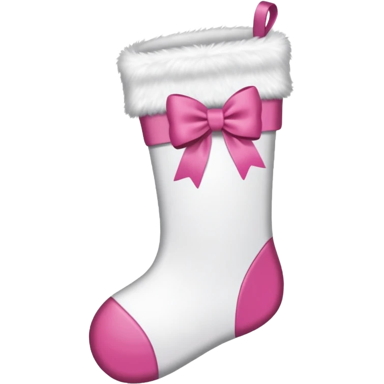 CHRISTMAS WHITE AESTHETIC STOCKING WITH A PINK BOW AT THE TO[ emoji