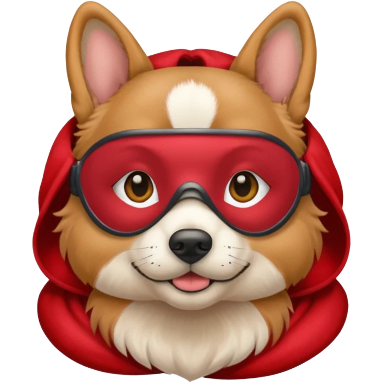 a dog with red sleep mask and wearing red shirt emoji