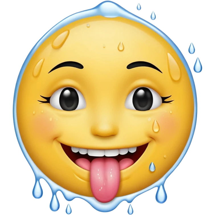 Smiley face, tongue out, water droplets, white paint around mouth emoji