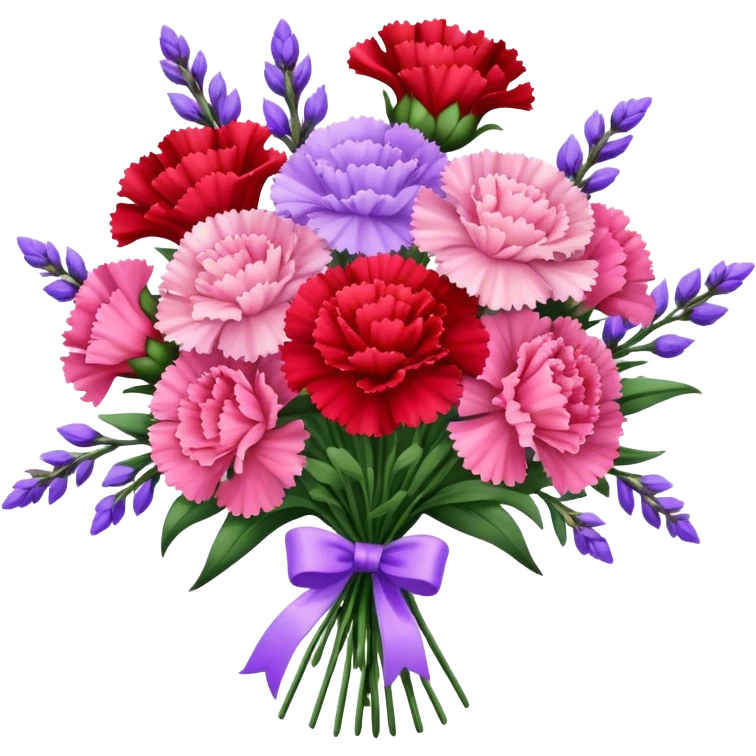 red Pink carnations and lavender bouquet emoji