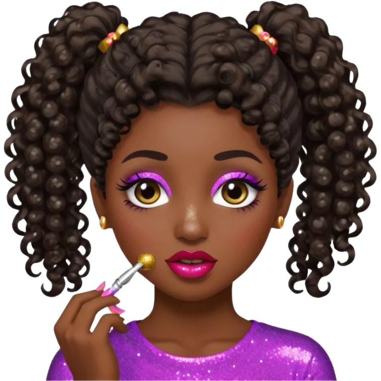 emoji sucking its lips in with one eyebrow up and the other one down dark skin and curly hair in one ponytail with eyelashes up to her hair emoji