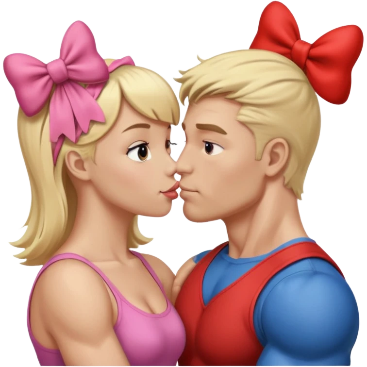  الرجل يقبل فتاه الرجل لديه عضلات وابيض اللون والفتاة شقراء لطيفة على رأسها فيونكة emoji