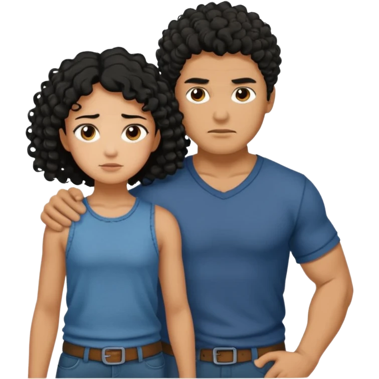 A strong man protecting a shorter girl with curly black hair emoji