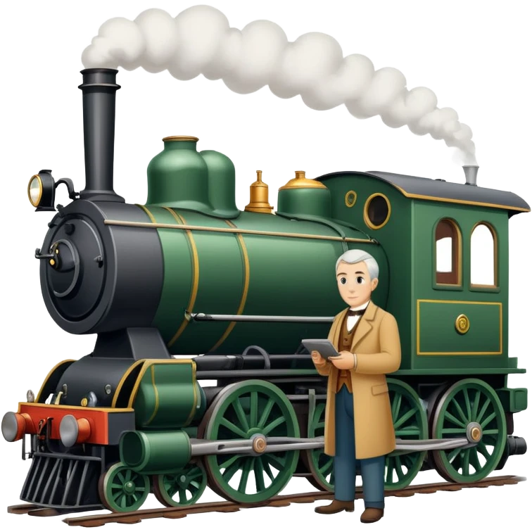 George Stephenson working on a steam locomotive emoji
