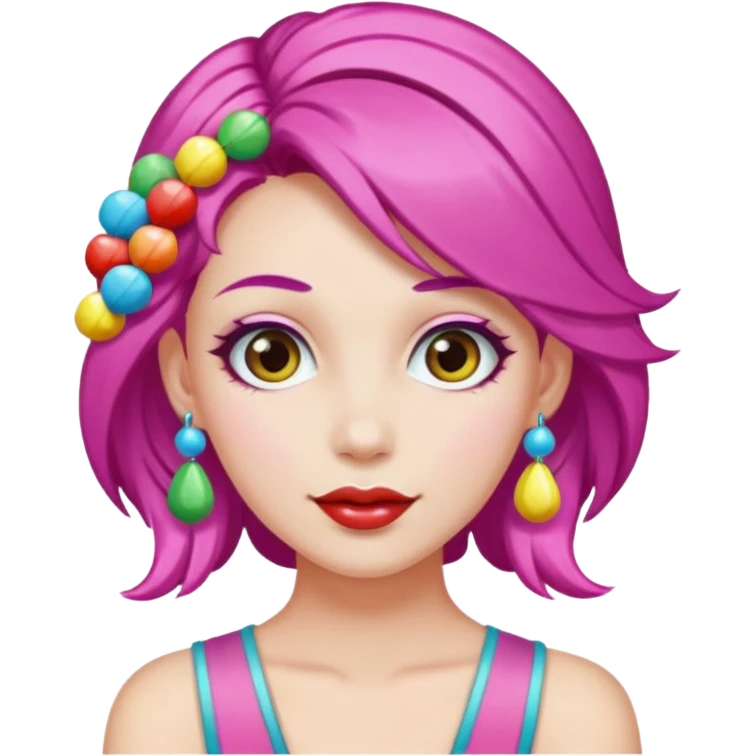 colorful hair woman with candy accessories, not holting a candy emoji