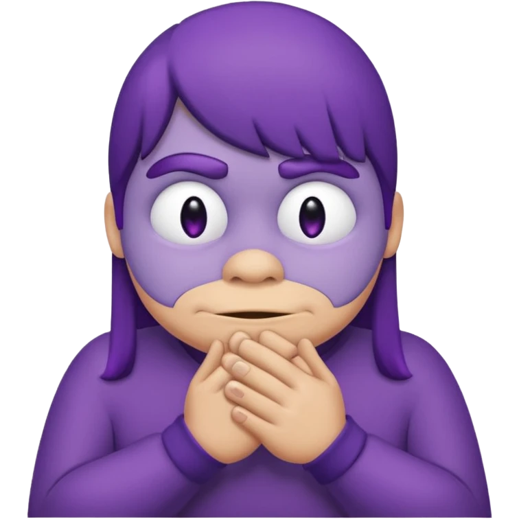 Grimace , half frown with a side eye and hands clasped together emoji
