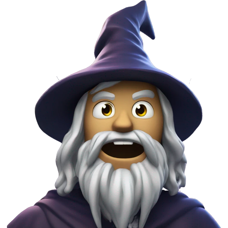 A scary wizard i 3d game while flying and background thunder emoji