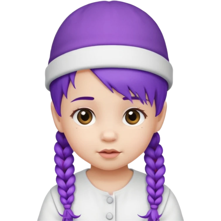 purple haired little baby with braids and white hat emoji
