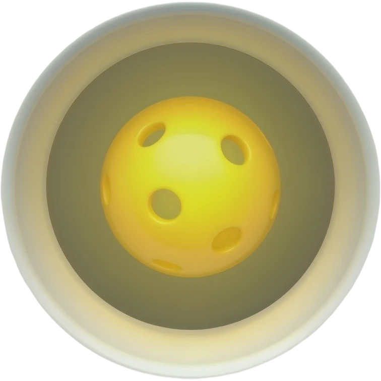 yellow pickleball with light from camera and centered on a hole emoji