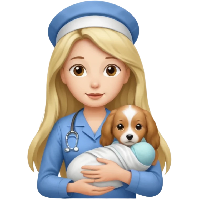 long haired nurse holding baby dog emoji