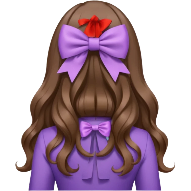long wavy brown hair from behind with a medium lilac bow emoji