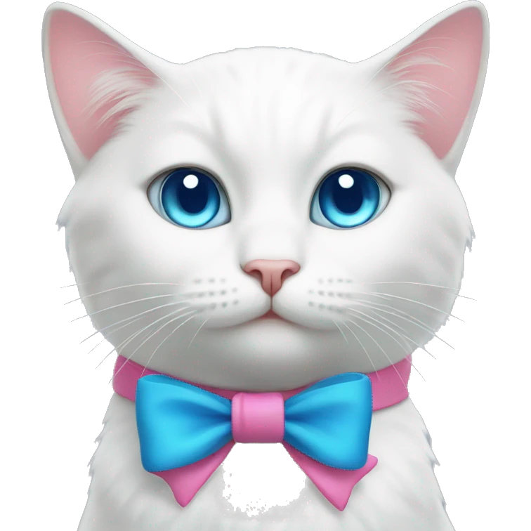 white cat with a pink bow and blue eyes emoji