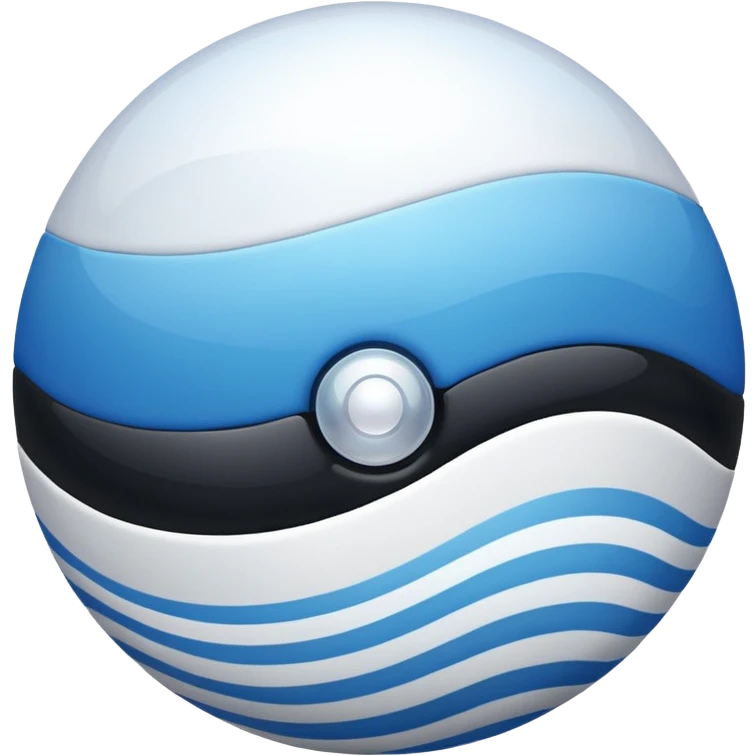 blue pokeball emoji, top half is a more saturated blue, bottom half is white, black stripe, with a white sheen, with a pearlescent finish, with a wave effect emoji