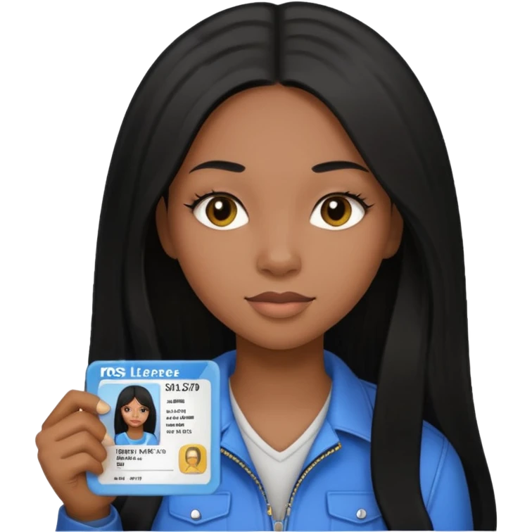 long hair black girl holding a driver license emoji
