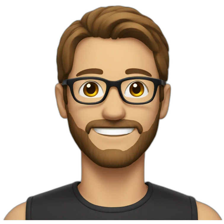 A man with brown hair and black glasses and short beard, smiling emoji