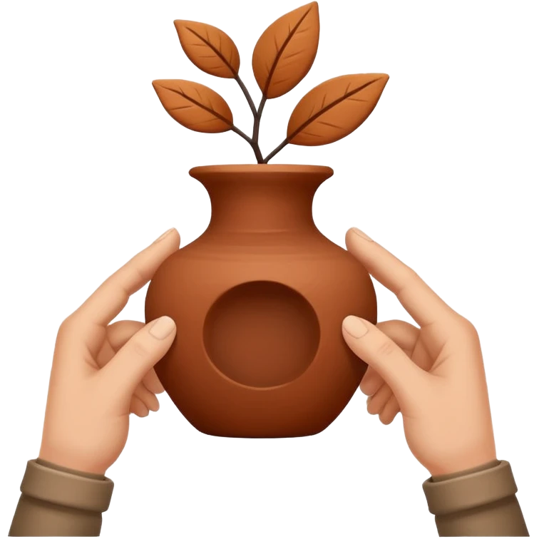 Minimalistic flat vector icon, iOS style, thin black contour on white background. Hands shaping a small clay vase. Clean, no text, no shadow emoji
