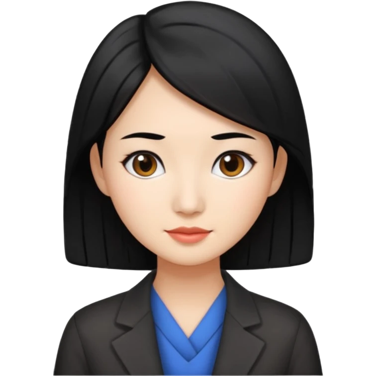 직업이 마케터인 왼쪽 밑에 작은 점이 있는 검정머리의 아시아 여자 emoji