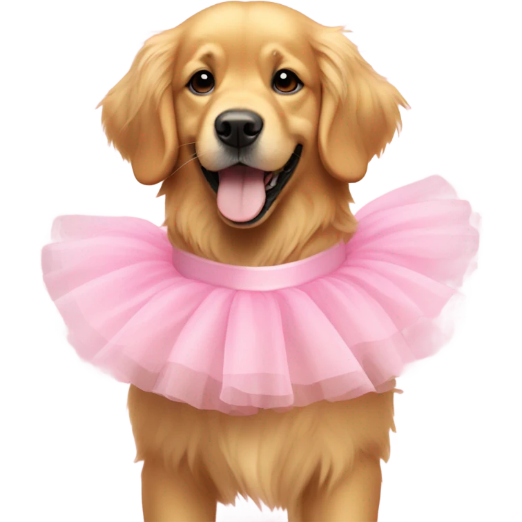 Golden retriever in pink tutu emoji