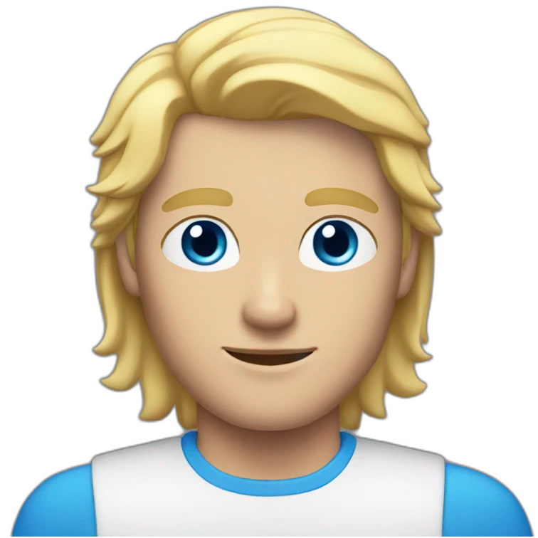 White man with blue eyes and blond hair and hair on side emoji