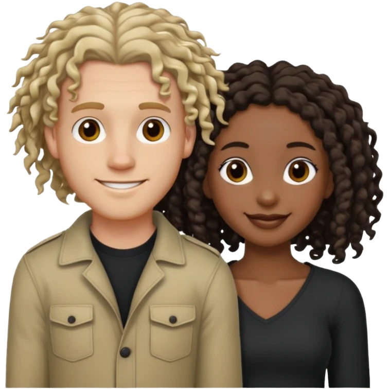 White boyfriend with medium wavy to curly hair with a black girlfriend with shoulder length thin curly dreadlocks emoji