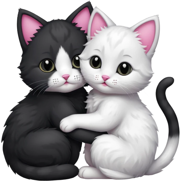 a black kitty hugging a white kitty emoji