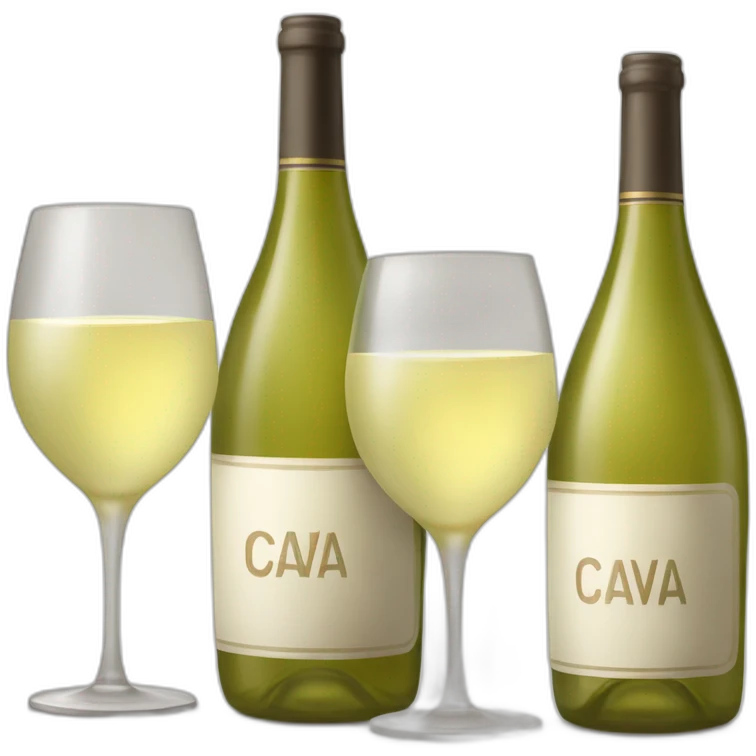 one big bottle with sign "CAVA" and two same clinking glasses of white wine emoji