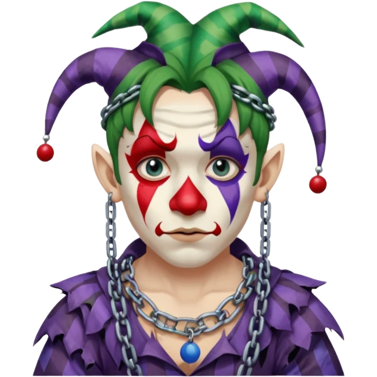 a chained wrangled jester emoji